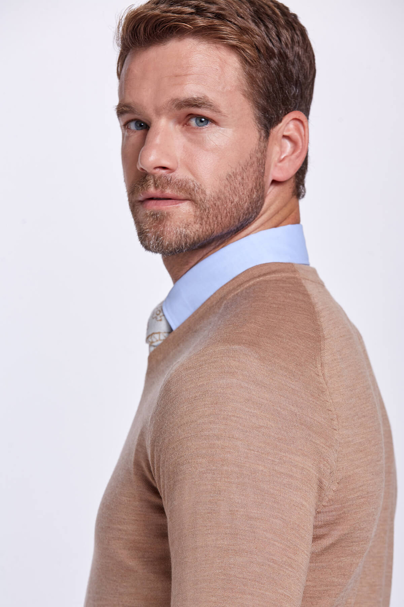 Hemington V Yaka Slim Fit Camel Merino Yün Triko. 7 Hemington V Yaka Slim Fit Camel Merino Yün Triko. 7