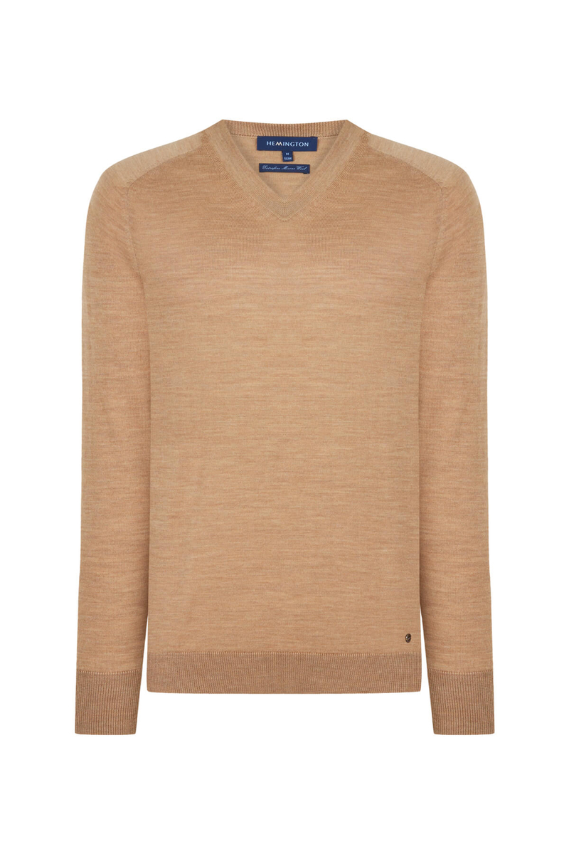 Hemington V Yaka Slim Fit Camel Merino Yün Triko. 9 Hemington V Yaka Slim Fit Camel Merino Yün Triko. 9