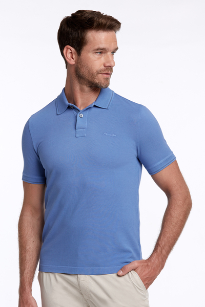 Vintage Görünümlü Mavi Polo Yaka T-Shirt