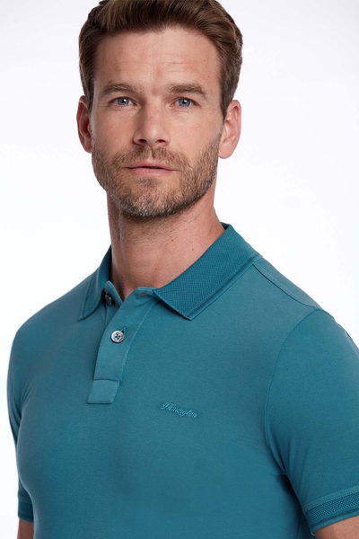 Vintage Görünümlü Zümrüt Yeşili Polo Yaka T-Shirt