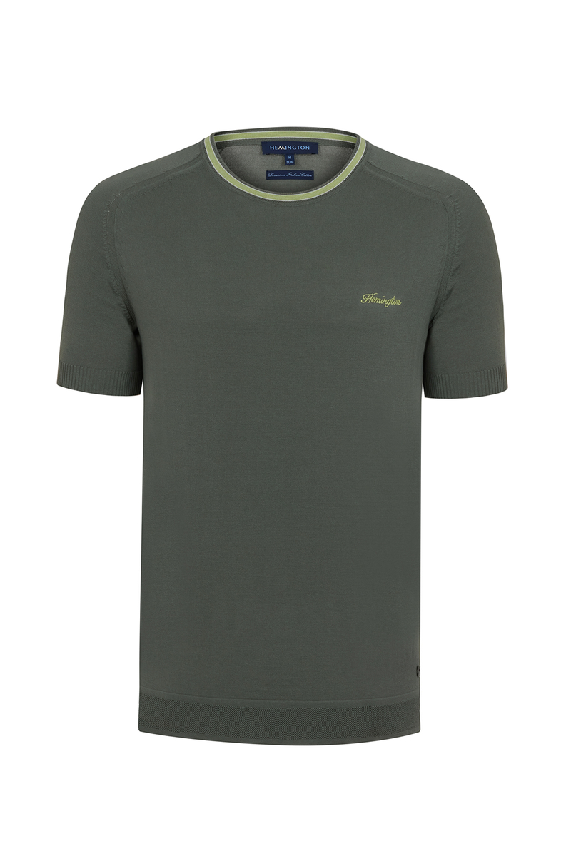 Hemington Yaka Detaylı Nakış Logolu Haki Triko T-Shirt. 8 Hemington Yaka Detaylı Nakış Logolu Haki Triko T-Shirt. 8