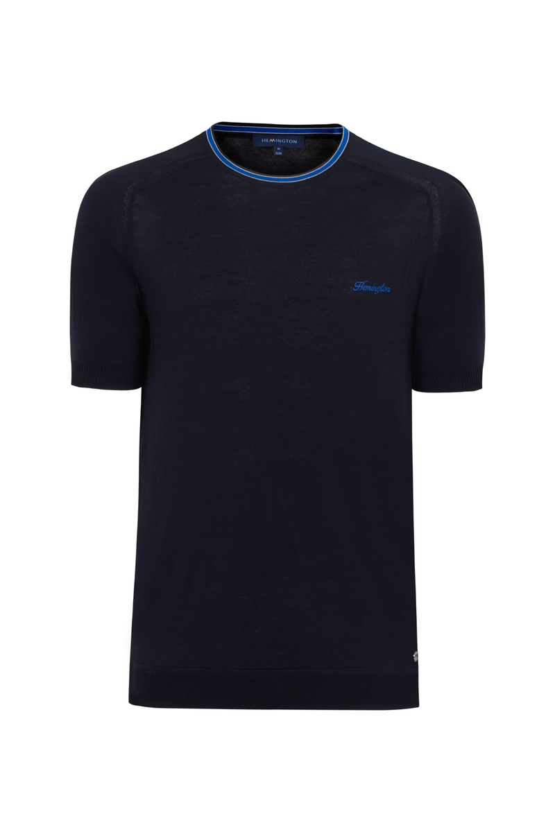 Hemington Yaka Detaylı Nakış Logolu Lacivert Triko T-Shirt. 5 Hemington Yaka Detaylı Nakış Logolu Lacivert Triko T-Shirt. 5