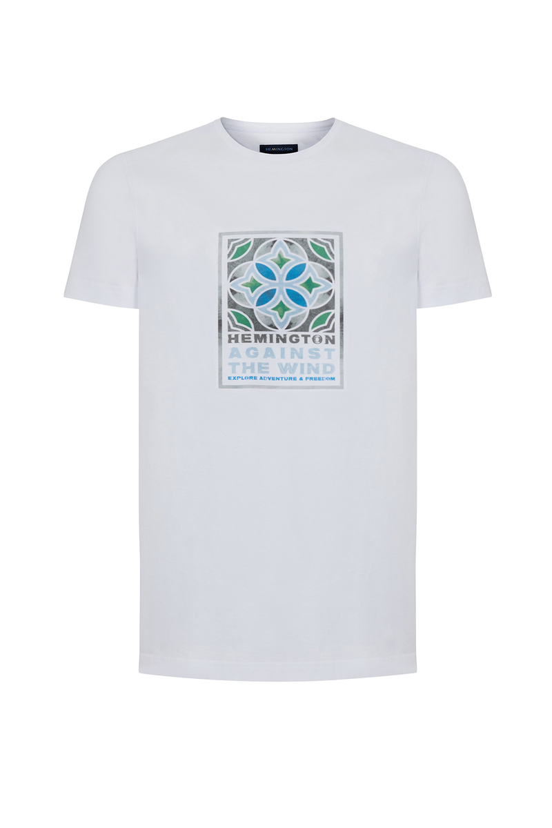 Hemington Yeşil Baskılı Bisiklet Yaka Beyaz T-Shirt. 7 Hemington Yeşil Baskılı Bisiklet Yaka Beyaz T-Shirt. 7