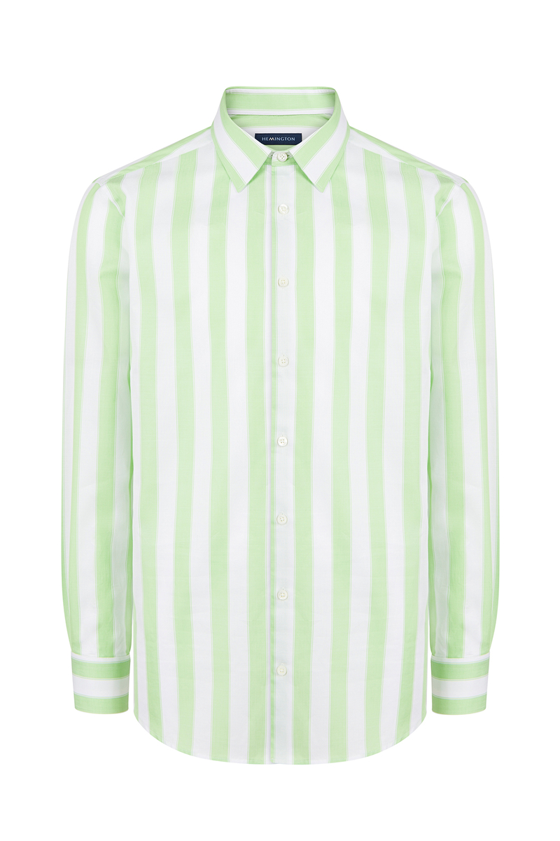 Hemington Yeşil Beyaz Kalın Çizgili Pamuk Spor Gömlek. 4
