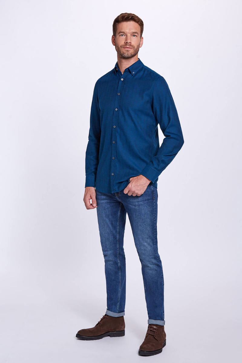 Hemington Petrol Mavisi Slim Fit Spor Gömlek. 2 Hemington Petrol Mavisi Slim Fit Spor Gömlek. 2