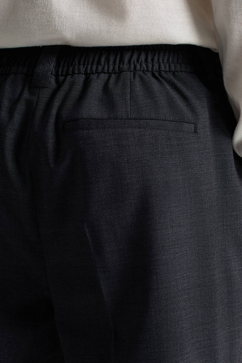 Yün Karışımlı Bağcık Detaylı Koyu Mavi Chino Jogger Pantolon