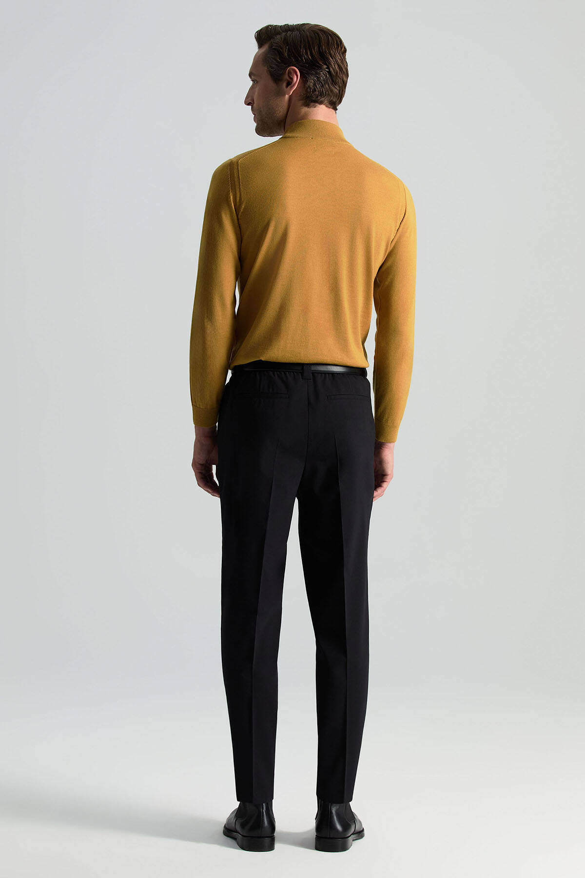 Yün Karışımlı Bağcık Detaylı Siyah Chino Jogger Pantolon