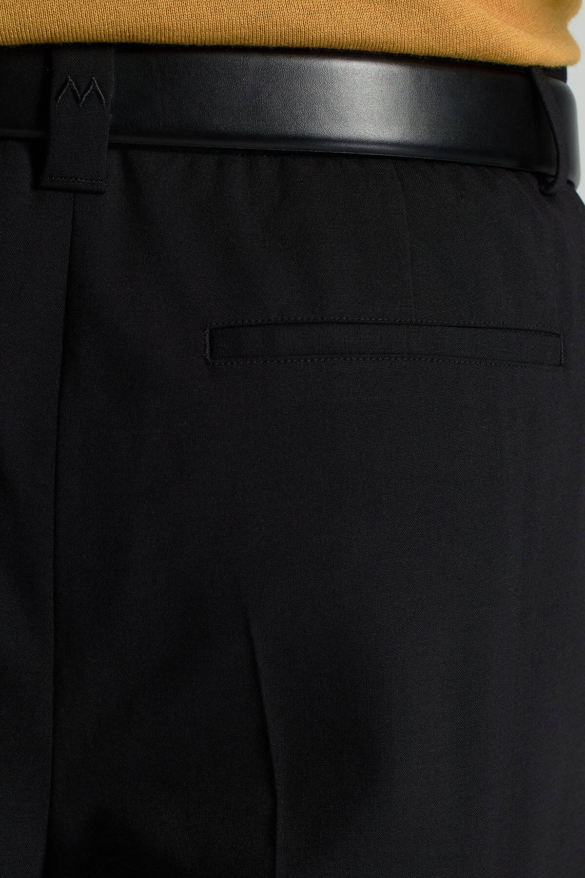 Yün Karışımlı Bağcık Detaylı Siyah Chino Jogger Pantolon