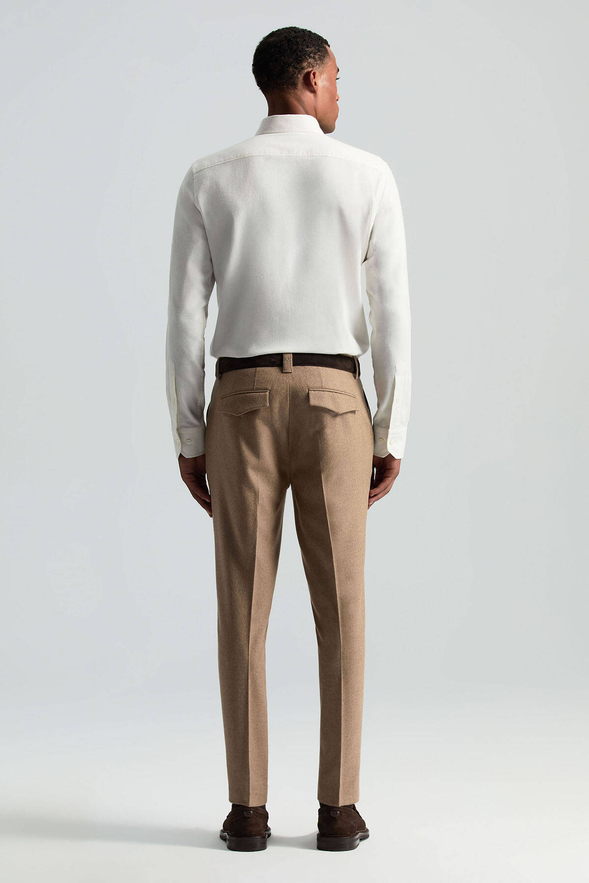Yün Kaşmir Karışım Camel Flanel Chino Pantolon