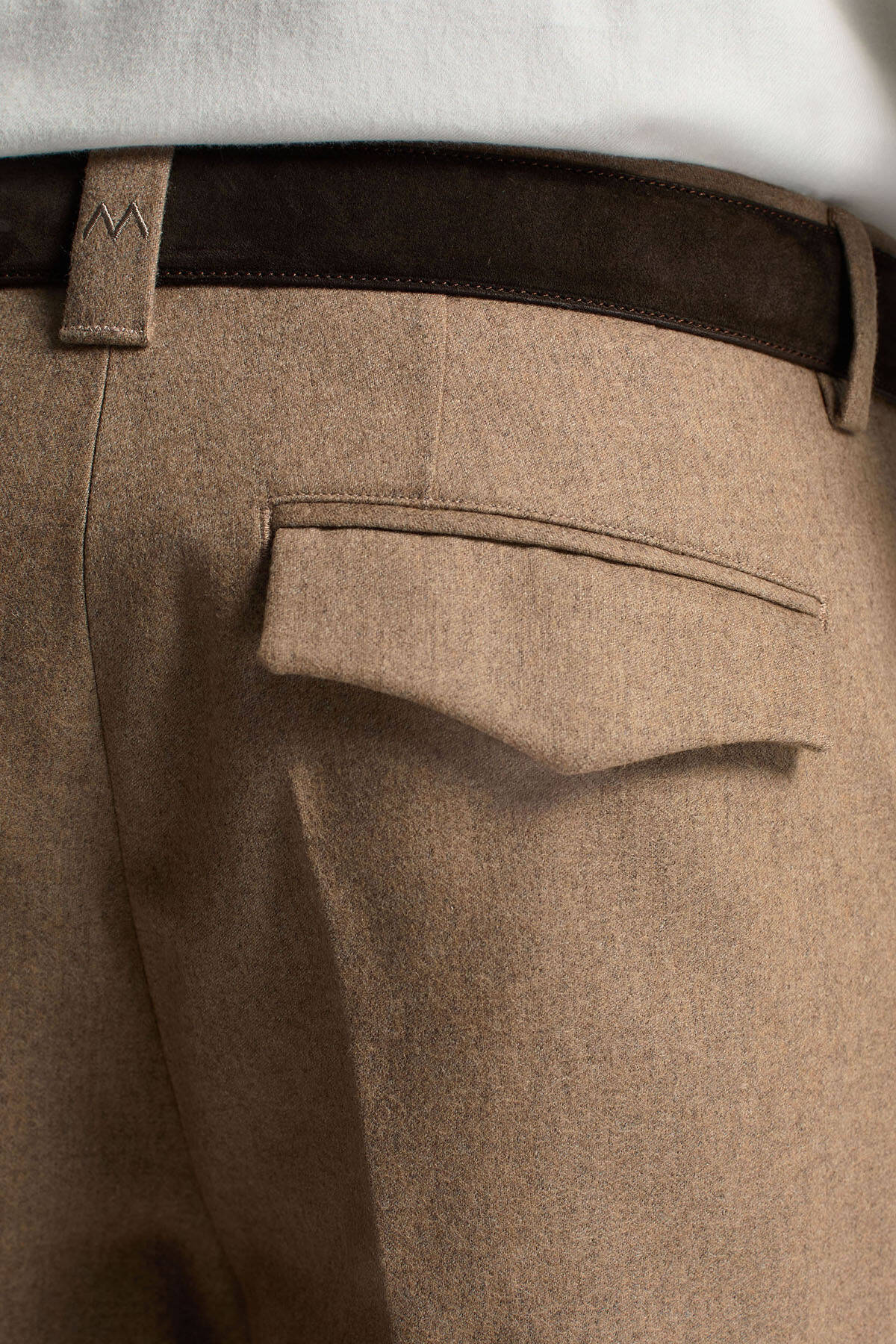 Yün Kaşmir Karışım Camel Flanel Chino Pantolon