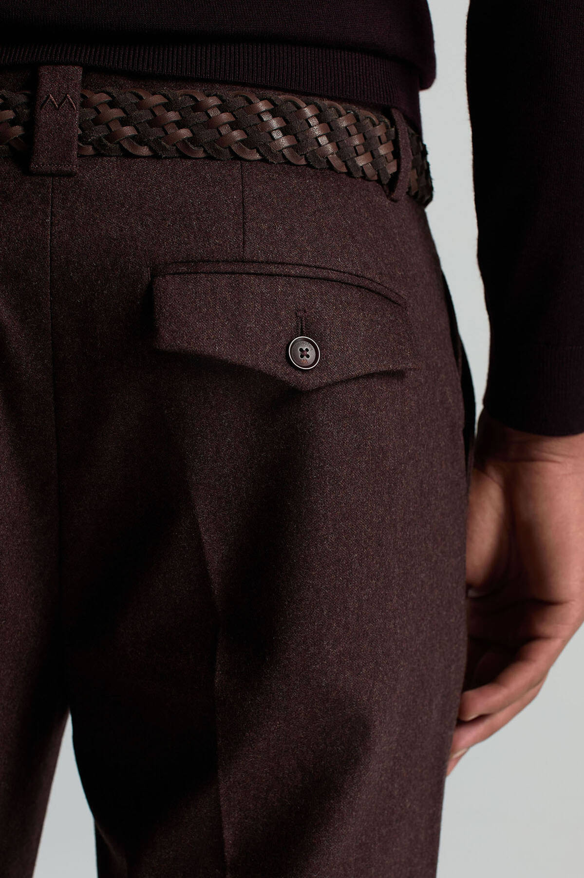 Yün Kaşmir Karışım Kahverengi Flanel Chino Pantolon