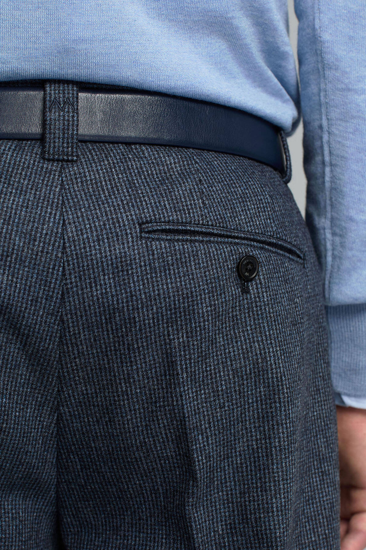 Yün Kaşmir Karışım Koyu Mavi Chino Flanel Pantolon