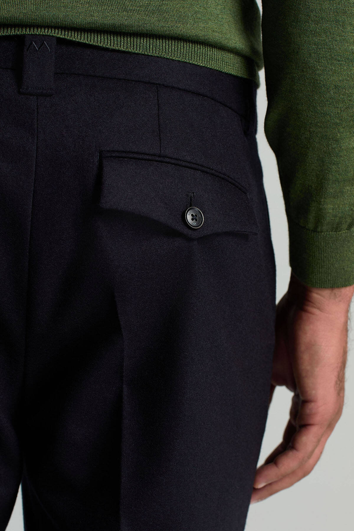 Yün Kaşmir Karışım Koyu Mavi Flanel Chino Pantolon