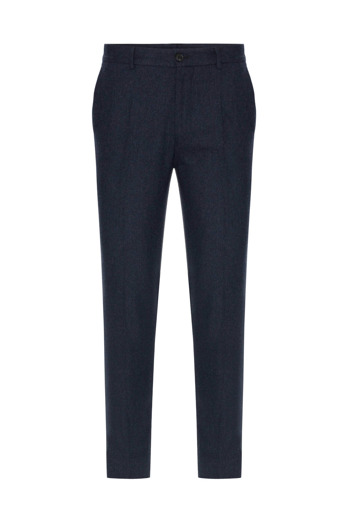Yün Kaşmir Karışım Lacivert Flanel Chino Pantolon