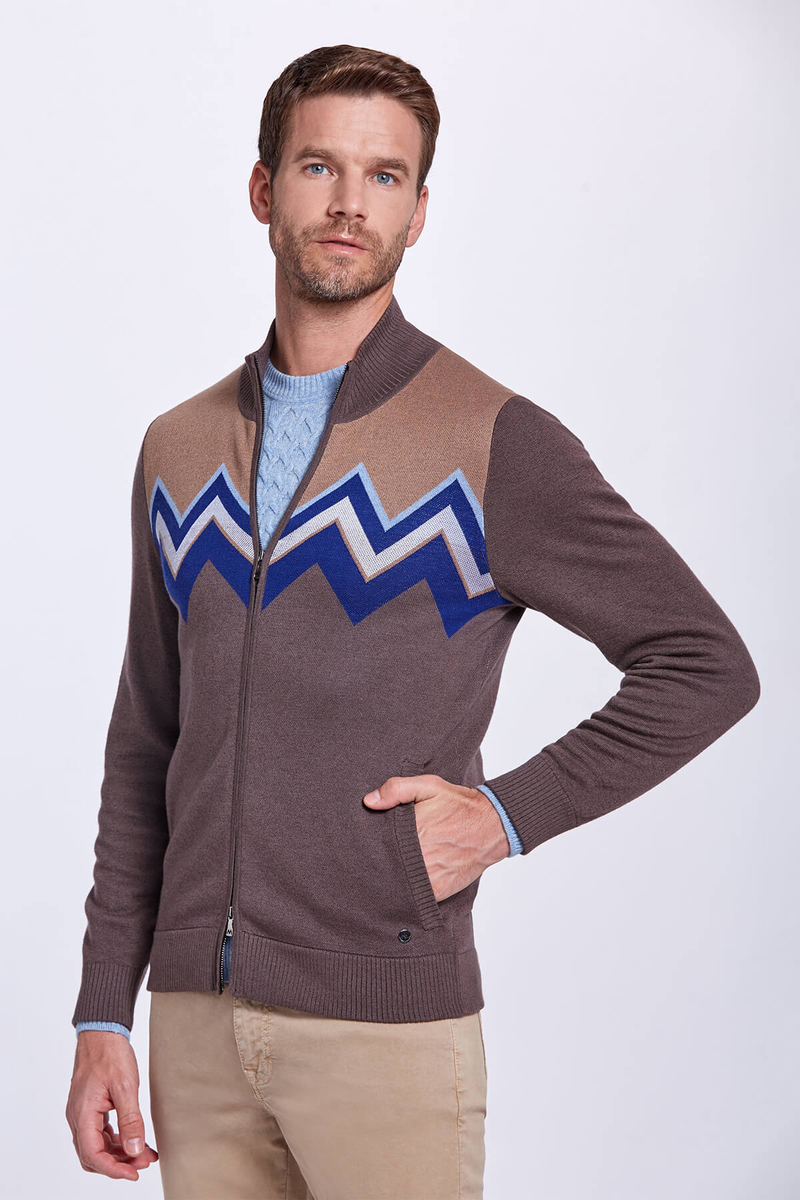 Hemington Zigzag Desenli Yün Karışımlı Kahverengi Hırka. 3 Hemington Zigzag Desenli Yün Karışımlı Kahverengi Hırka. 3