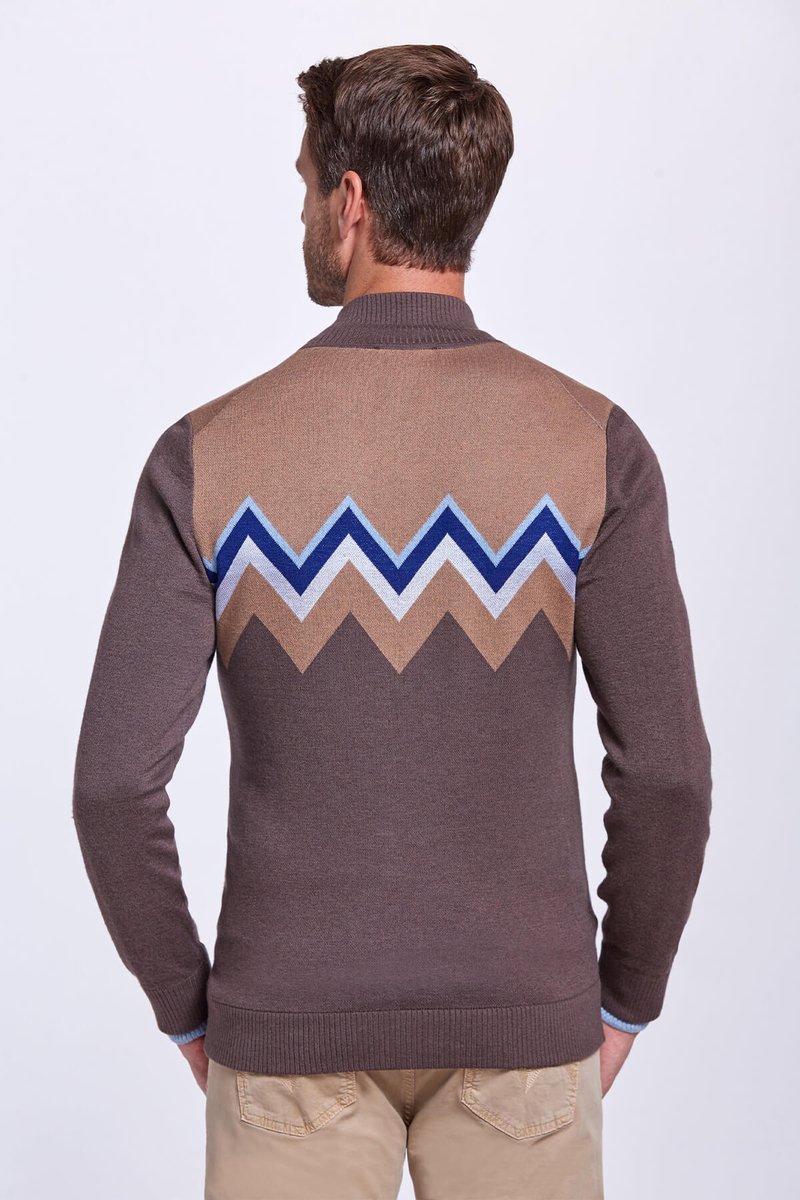 Hemington Zigzag Desenli Yün Karışımlı Kahverengi Hırka. 4 Hemington Zigzag Desenli Yün Karışımlı Kahverengi Hırka. 4