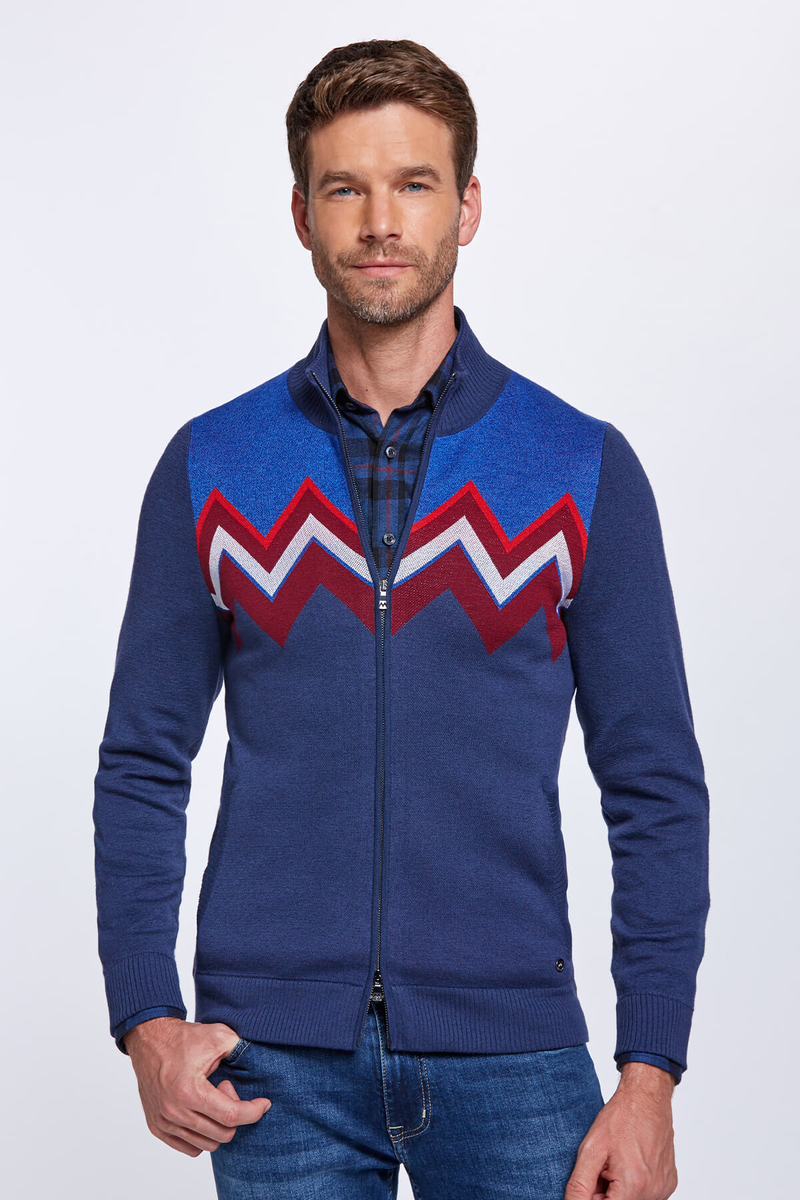 Hemington Zigzag Desenli Yün Karışımlı Lacivert Hırka. 1 Hemington Zigzag Desenli Yün Karışımlı Lacivert Hırka. 1