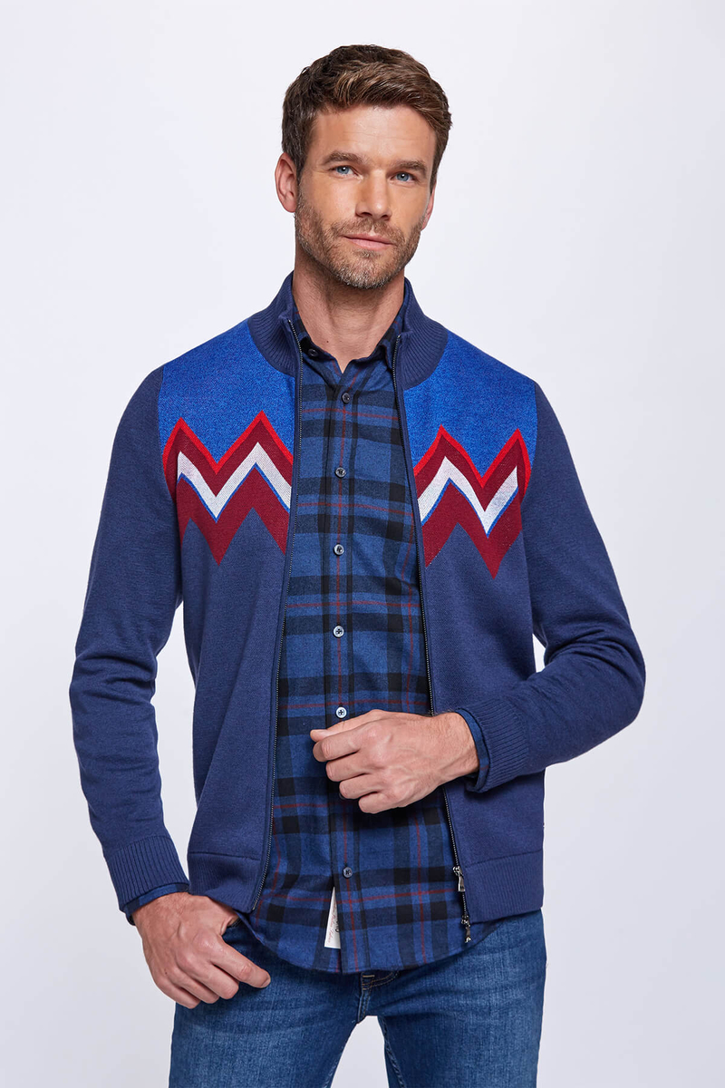 Hemington Zigzag Desenli Yün Karışımlı Lacivert Hırka. 2 Hemington Zigzag Desenli Yün Karışımlı Lacivert Hırka. 2