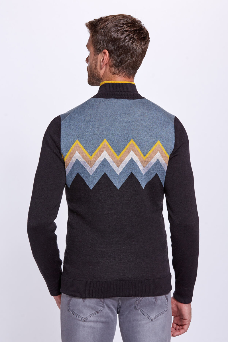 Hemington Zigzag Desenli Yün Karışımlı Siyah Hırka. 4 Hemington Zigzag Desenli Yün Karışımlı Siyah Hırka. 4