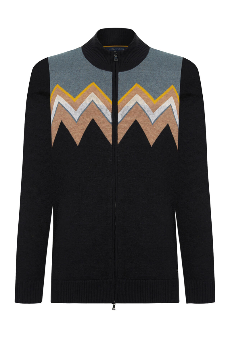 Hemington Zigzag Desenli Yün Karışımlı Siyah Hırka. 7 Hemington Zigzag Desenli Yün Karışımlı Siyah Hırka. 7