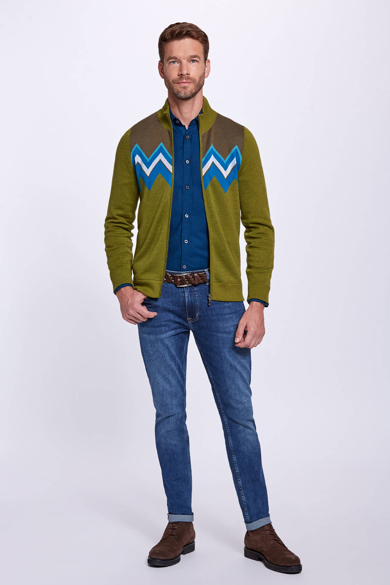 Hemington Zigzag Desenli Yün Karışımlı Yeşil Hırka. 2 Hemington Zigzag Desenli Yün Karışımlı Yeşil Hırka. 2